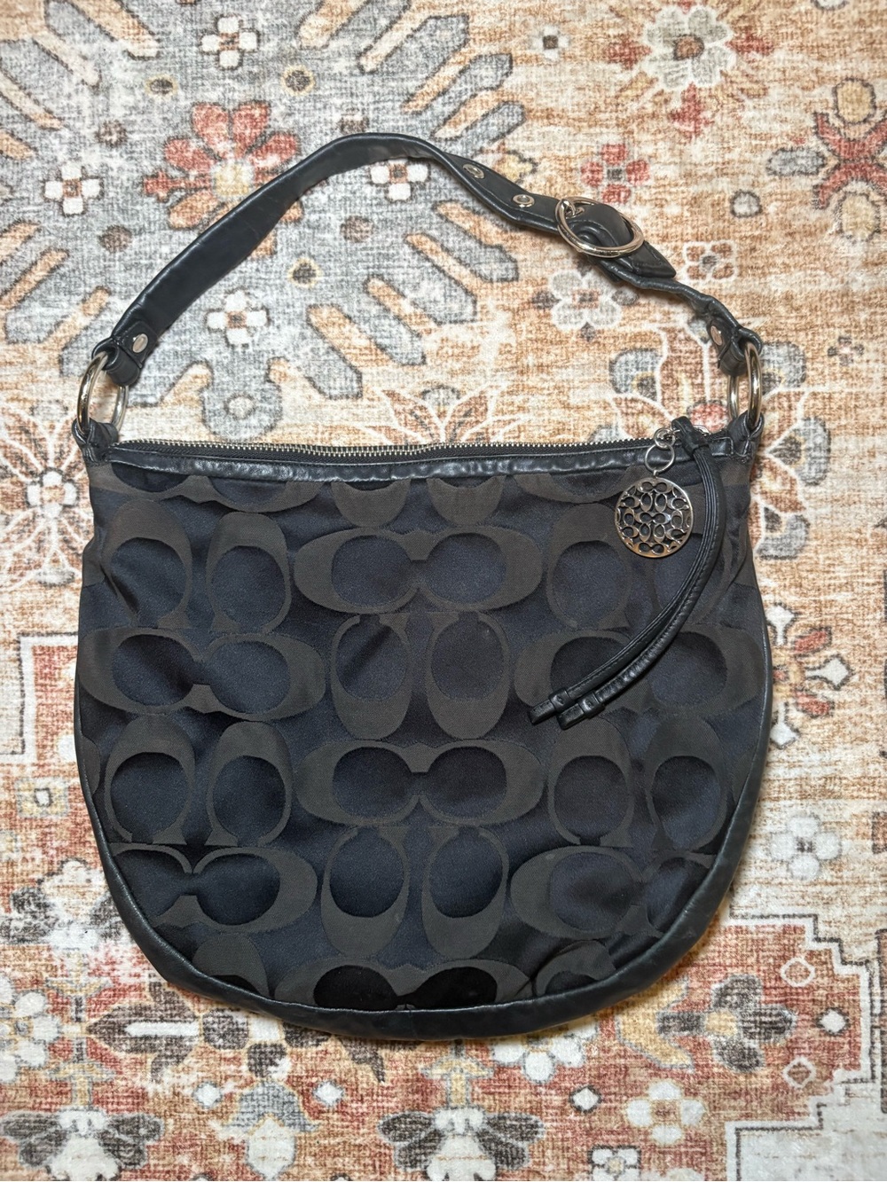 Coach #13642 Ali Signature Sateen Hobo Bag with Silver Charm - Picture 1 of 16